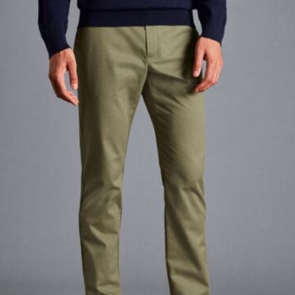 Charles  Tyrwhitt Non-Iron Chinos - Olive Green Slim Fit Pants 40Wx32L NWT - Picture 1 of 3